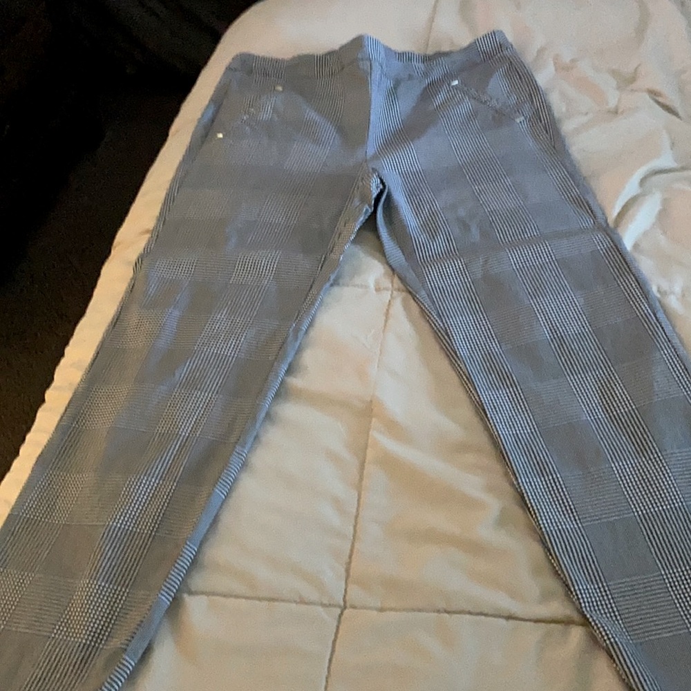 Pants black white blue plaid